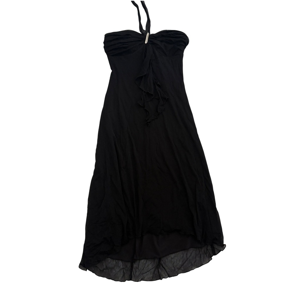Vintage B. Darlin Black Y2K Halter Dress Ruffle Mesh Size 5/6 Whimsigoth HOCO